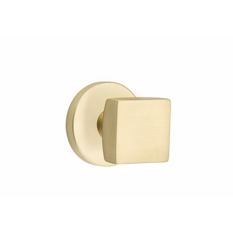 Ensemble de faux boutons Emtek avec rosette à disque et bouton carré, Laiton satiné
