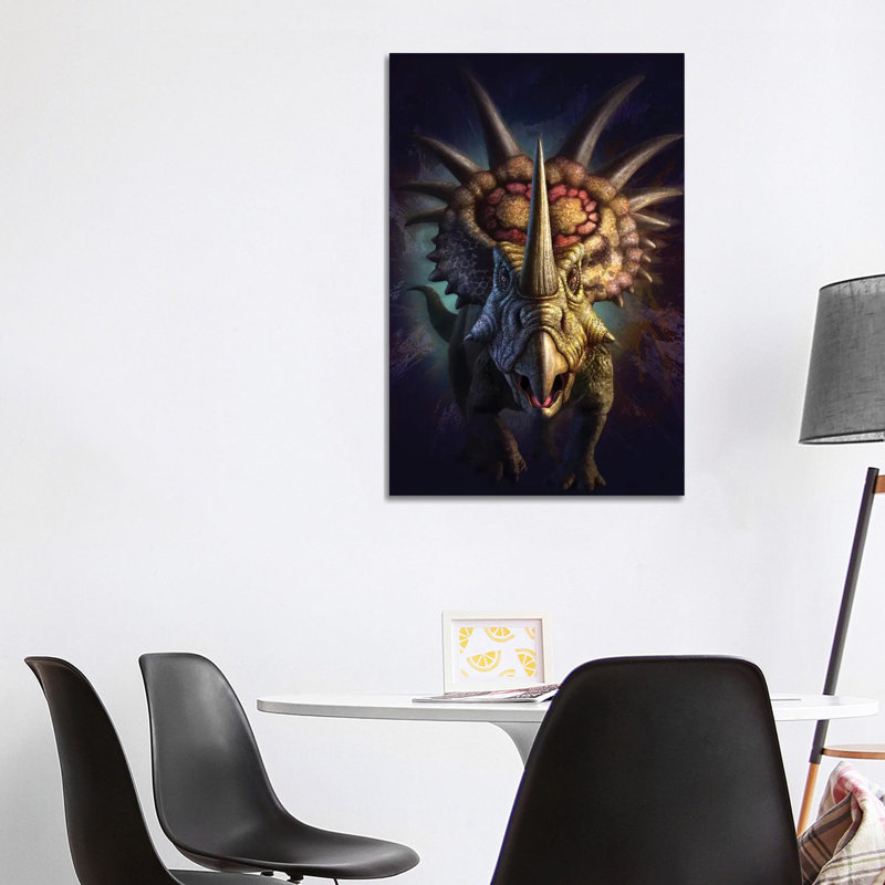 Full On View Of The Horned Dinosaur, Styracosaurus by Jerry LoFaro - Wrapped Canvas Painting