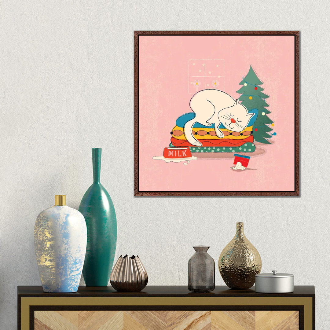 Sleeping Chritmas Cat von Show Me Mars - Gallery-Wrapped Canvas Giclée on Canvas