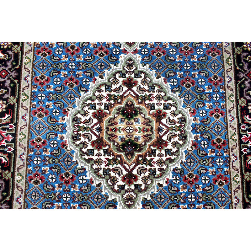 Wool Oriental Area Rug in Blue/Black/White, Runner 2'6" x 10'