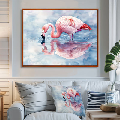 Flamingo Reflections By The Lake I - flamant rose, art mural