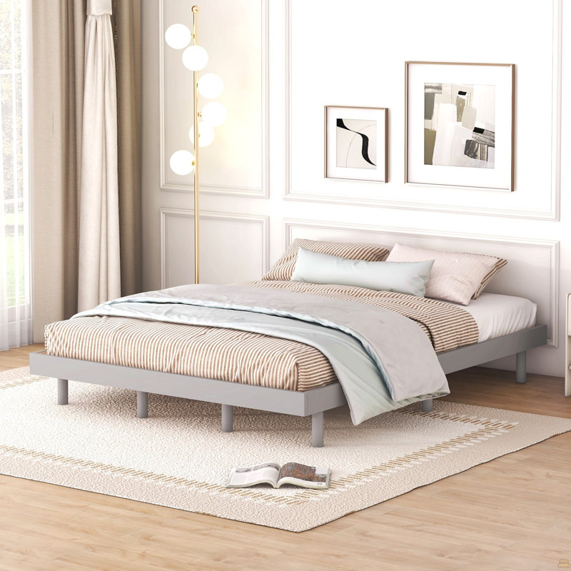 Cadre de lit plateforme grand flottant, Gris, Grand lit