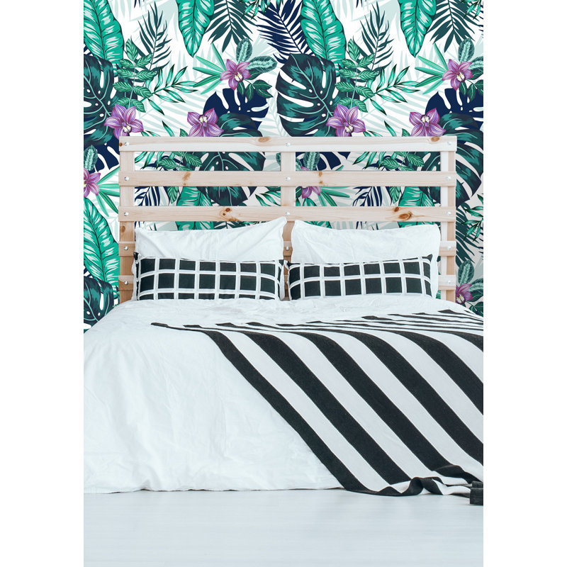 Rouleau de papier peint adhésif à feuilles tropicales denses et amovibles L 6,25 pi x l 25 po Atalaya