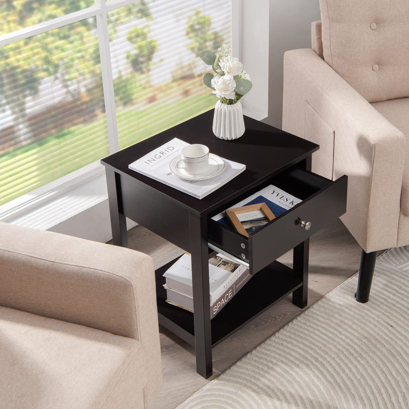 Corydon 48cm W Manufactured Wood Bedside Table, Black