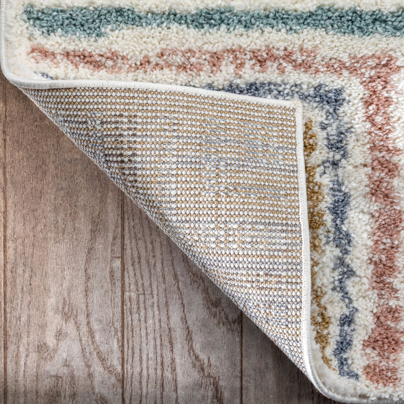 Markevion Evander Ivory High-Low Shag Rug - Modern Stripes