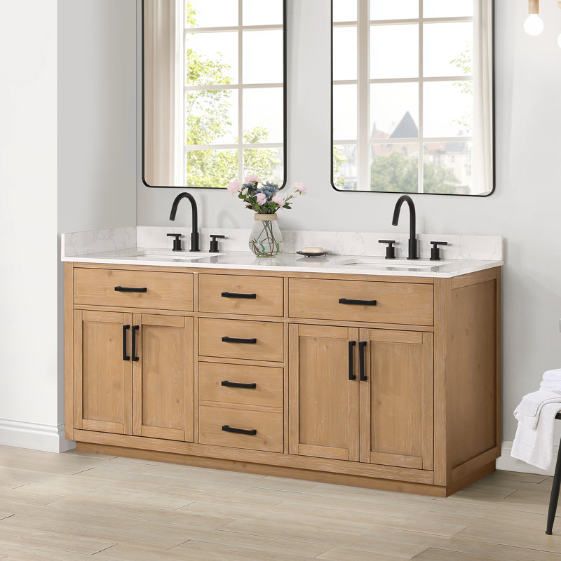 Ensemble de meuble-lavabo double 72 po Gavino, Brun clair, Noir