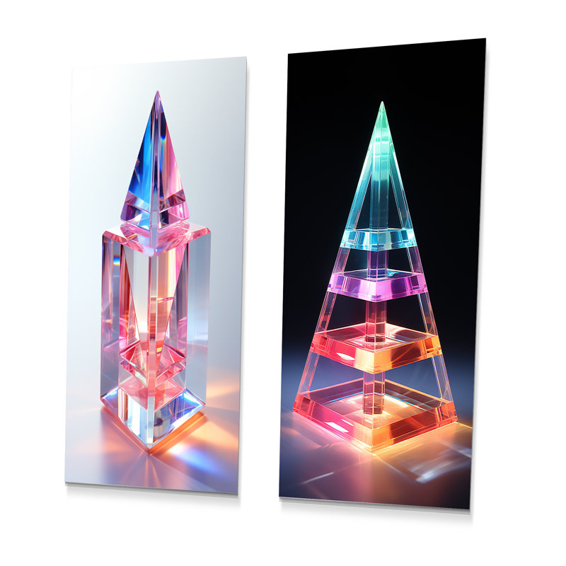 Pendular Prism Abstract Geometric I - ensemble de 2 reproductions d'art géométriques abstraites en métal, H 28 po x l 24 po