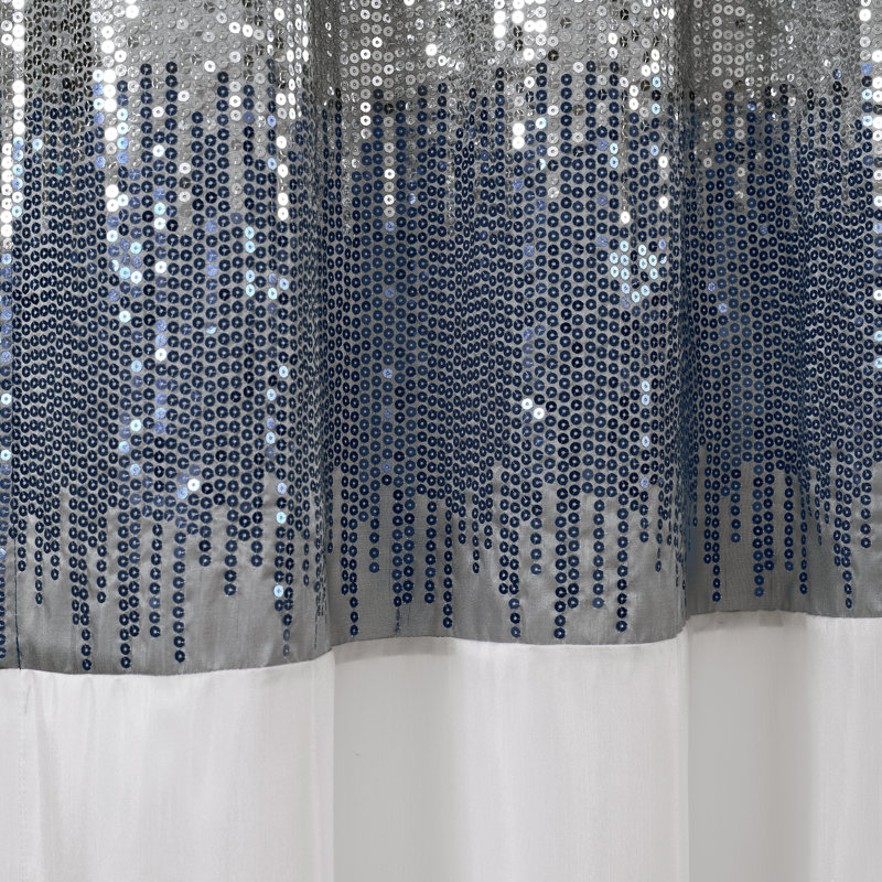 Semi Sheer Curtain Single Panel, 107cm W x 213cm L, Navy/White