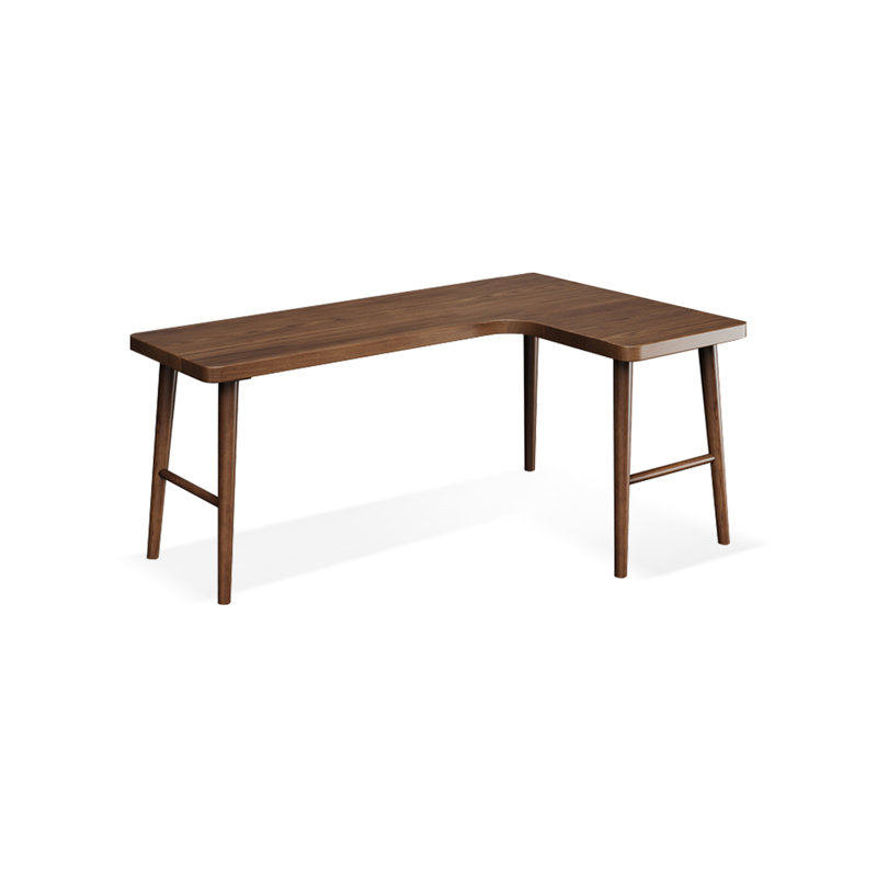 Walnut L-Shaped Solid Wood desk, Right Hand Return, 29.53" H x 62.99" W x 39.37" D