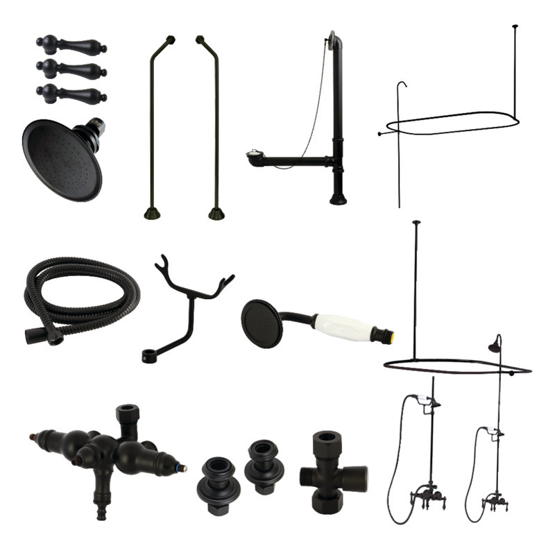 3 robinets de baignoire à pattes fixés au mur, Noir mat