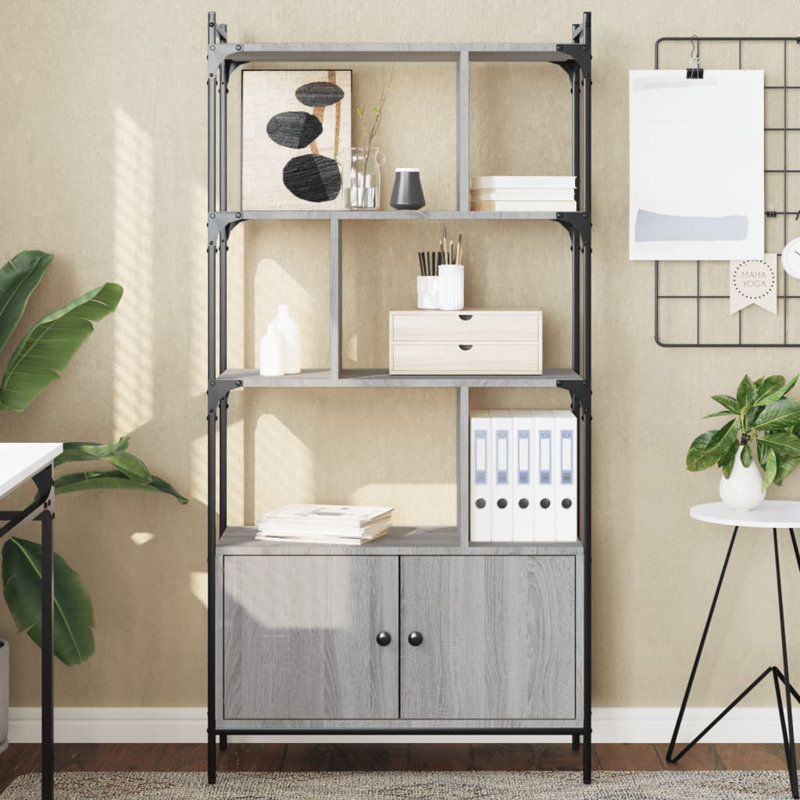 Anntonette 154.5cm H x 76.5cm W Steel Etagere Bookcase, Grey Sonoma