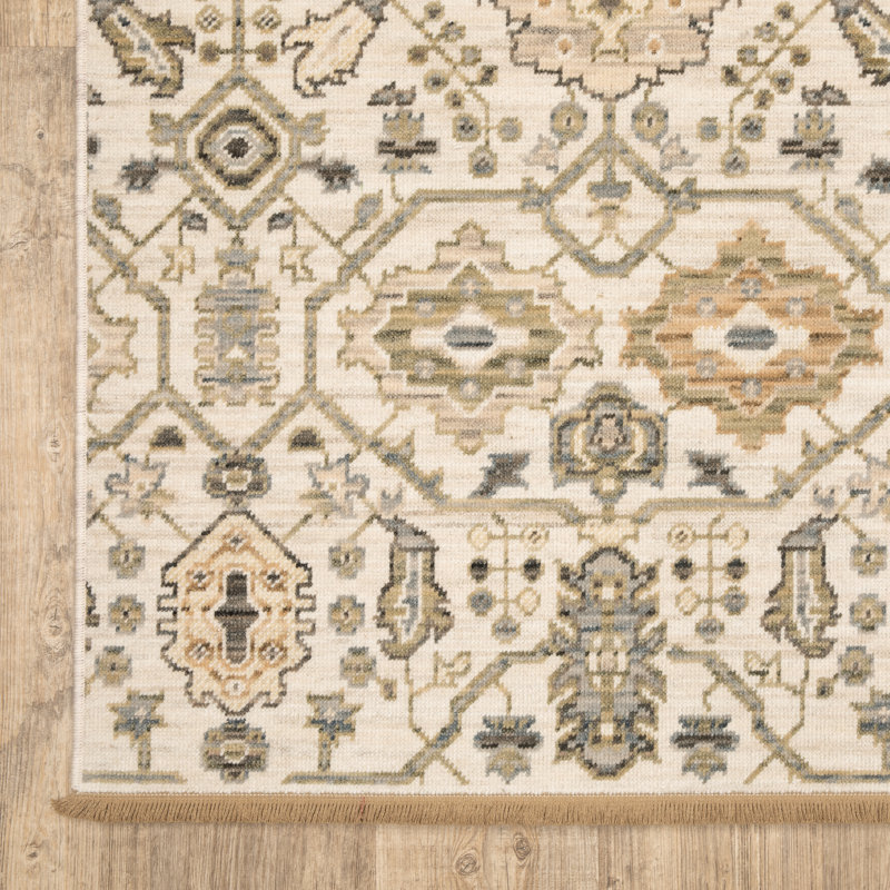 Tapis ivoire / doré en laine Kuad Old World Nomadic, Rectangulaire 2 pi x 3 pi