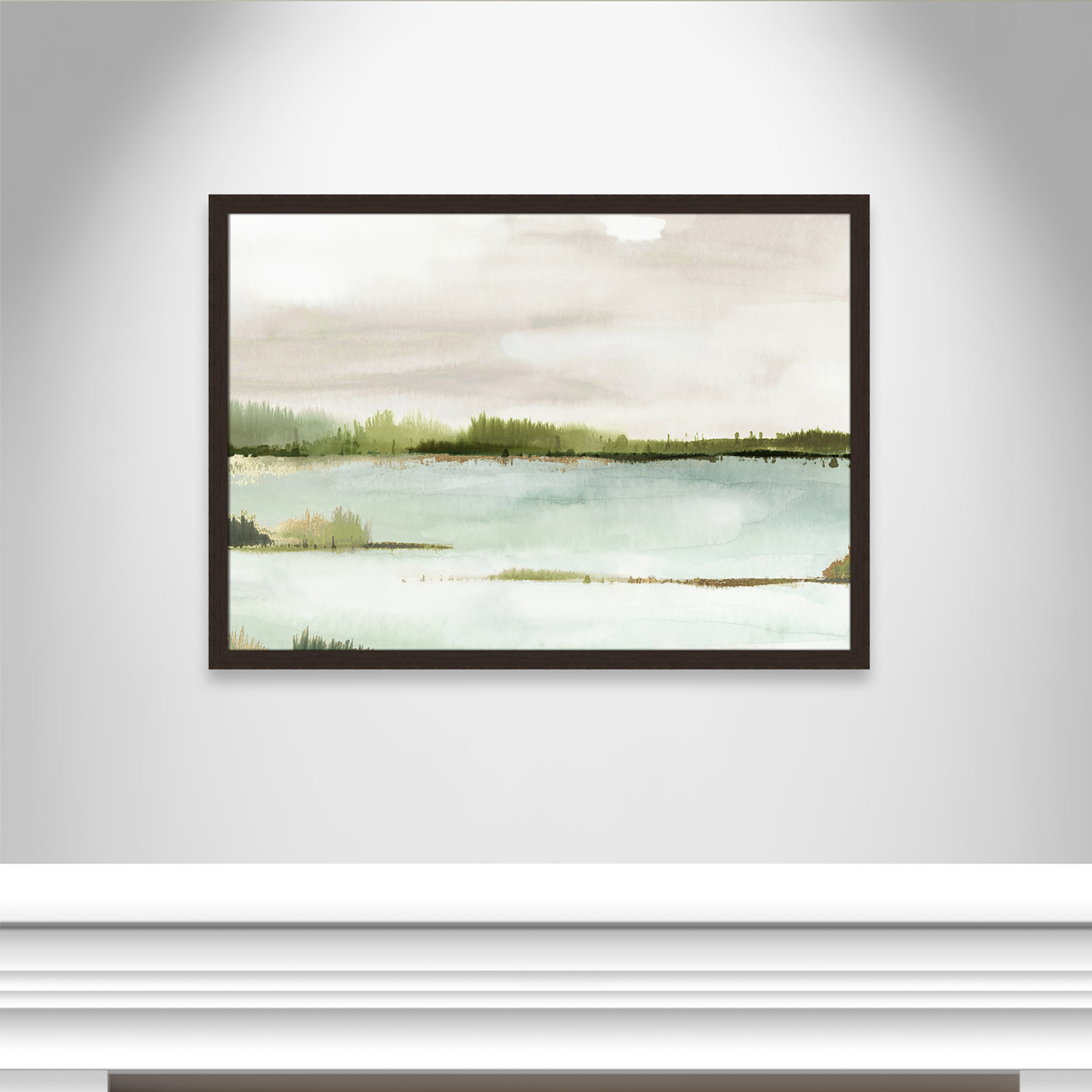 Adamsville "Silent Lake" Painting, 30.5" H x 42.5" W x 1.12" D, Walnut Framed