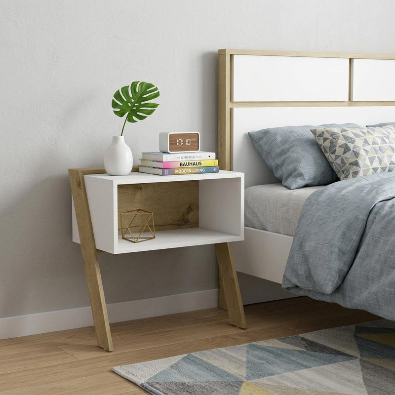 24" White and Oak Faux Wood Nightstand