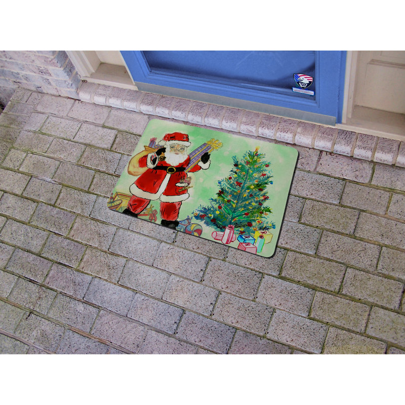 Tapis d'entrée antidérapant Père Noël et arbre de Noël, Rectangle 1 pi 6 po x 2 pi 2 po