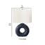 Lampe de table Vono, 24 po, base en céramique bleue, abat-jour en lin ivoire-116809122