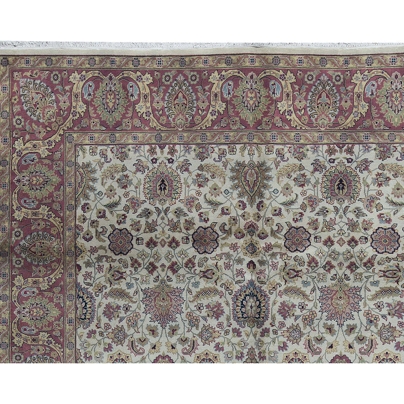 Tapis beige et rouille de haute qualité noué à la main
