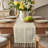 Cotton Blend Hemstitched Embroidered Striped Table Runner With Tassels-113878482-113878480