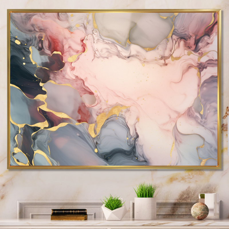 «Gray and Pink Tender», impression à l'encre liquide II sur toile, H 12 po x l 20 po x P 1 po, Cadre flottant doré
