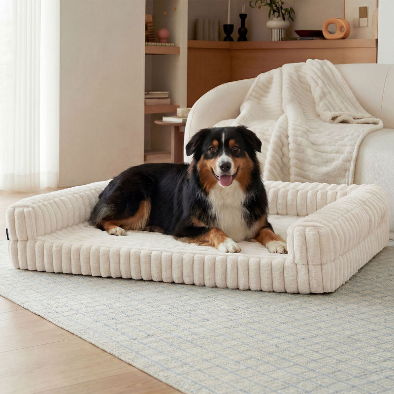 Canapé-lit orthopédique pour grands chiens Comoresfleece, Très grand (H 7 po x l 42 po x P 30 po), Crème