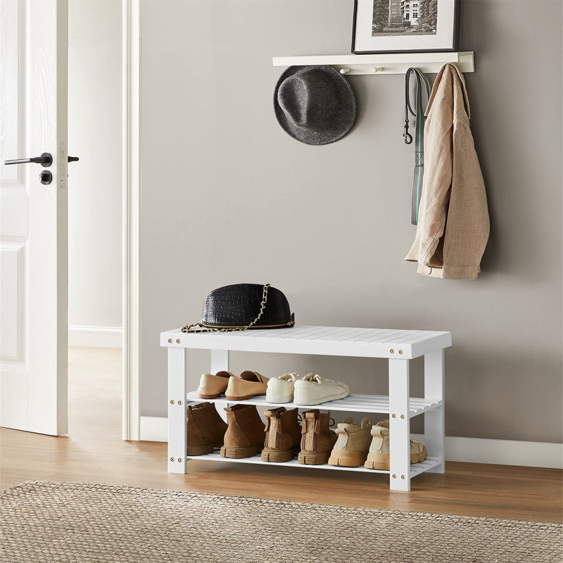 8 Pair Stackable Shoe Storage Bench, White