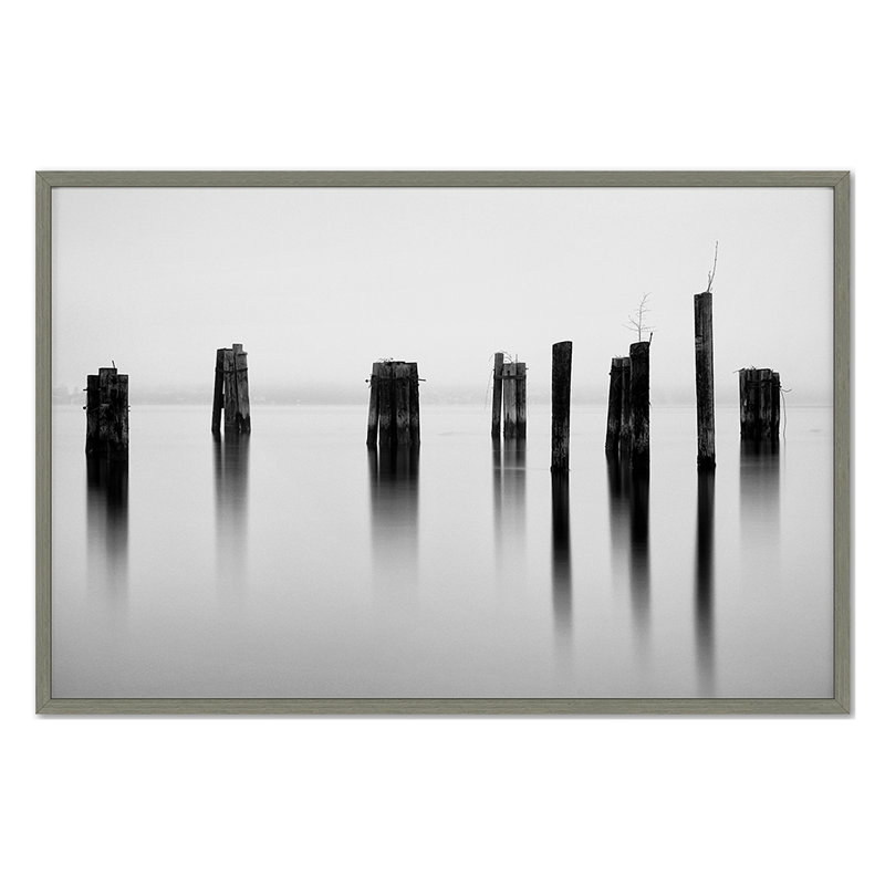 Pilings, Puget Sound Print by Bisig, Steve, Gray Single Picture Framed, 32'' H x 48'' W