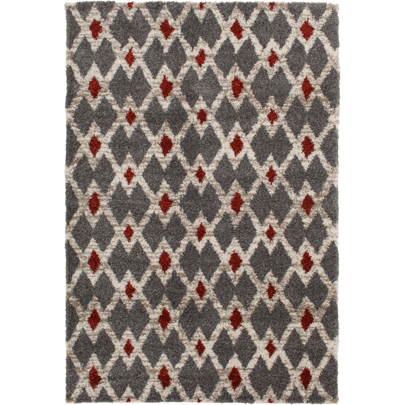 Tapis brun à motif géométrique Rousey, Rectangle 5 pi x 7 pi 3 po
