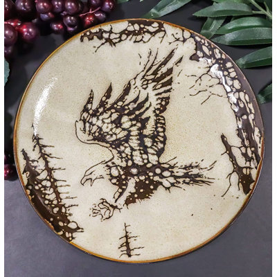 Millwood Pines Rustic Aerial Wildlife Patriotic Bald Eagle Abstract Art Brown Dinnerware Or Drinkware Ceramic Earthenware Kitchen And Dining (Pack Of 2 Salad Appetizer Or Dessert Plates 8.25"D)