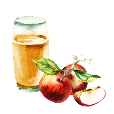 Apple Juice. Watercolor Hand-Drawn Illustration by Daria Ustiugova - Wrapped Canvas Print