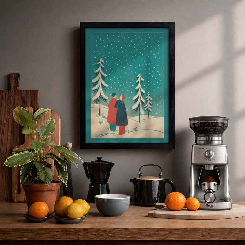 Winter Together Modern - Print, A2 - 59.4 x 42.0 cm, Black