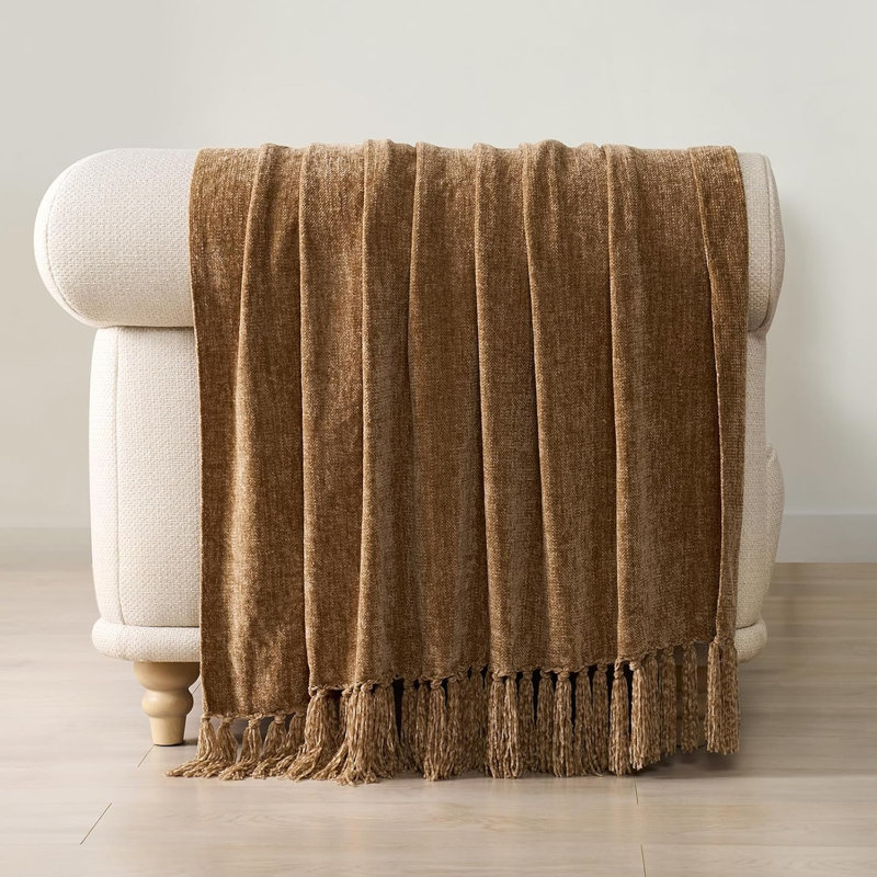 Jeté en chenille douce, L 80 po x l 60 po, Beige chaud