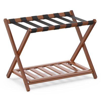 Guest Room/Bedroom/Hotel Brown Thickened Bamboo Luggage Rack - Folding, Wide Size, Storage Shelf, Holds Up to 200 LBS