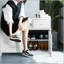 Banc de rangement en bois avec repose-pieds et tiroir