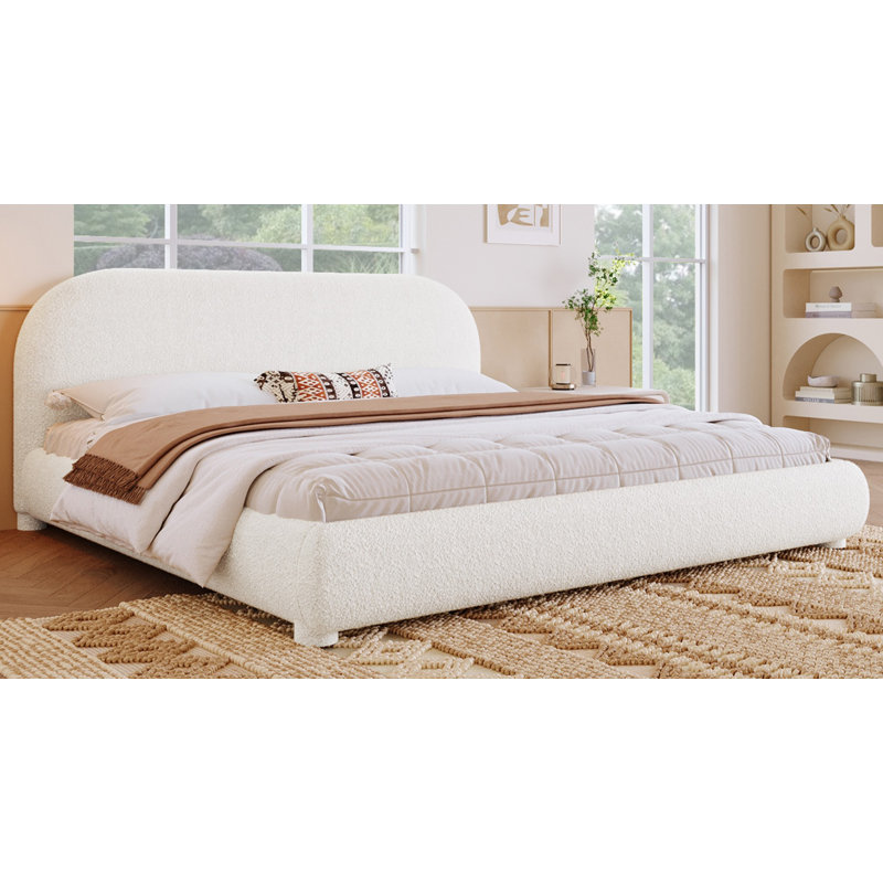 Lit tapissier en tissu de style crème, lit double simple de style moderne, très grand lit