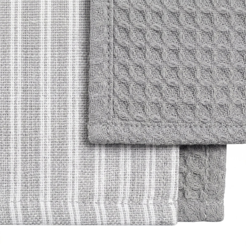 Ensemble de 4 torchons de cuisine tissés CENA, en coton gaufré absorbant et rayé, 33 x 33 cm, gris argenté