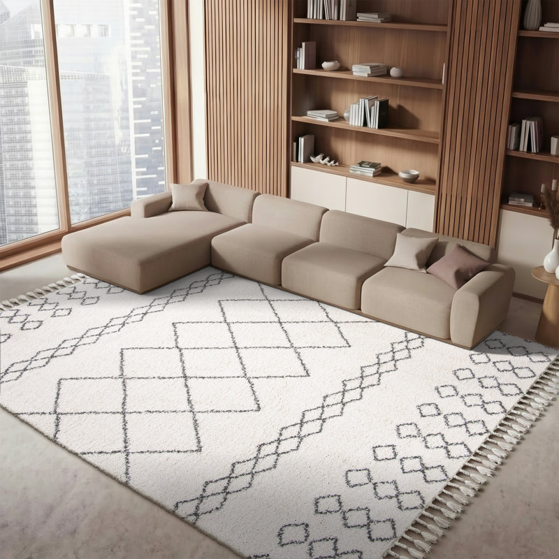 ImraanMoroccan Fringe Shag Performance Geometric Rug, Rectangle 8' x 10'