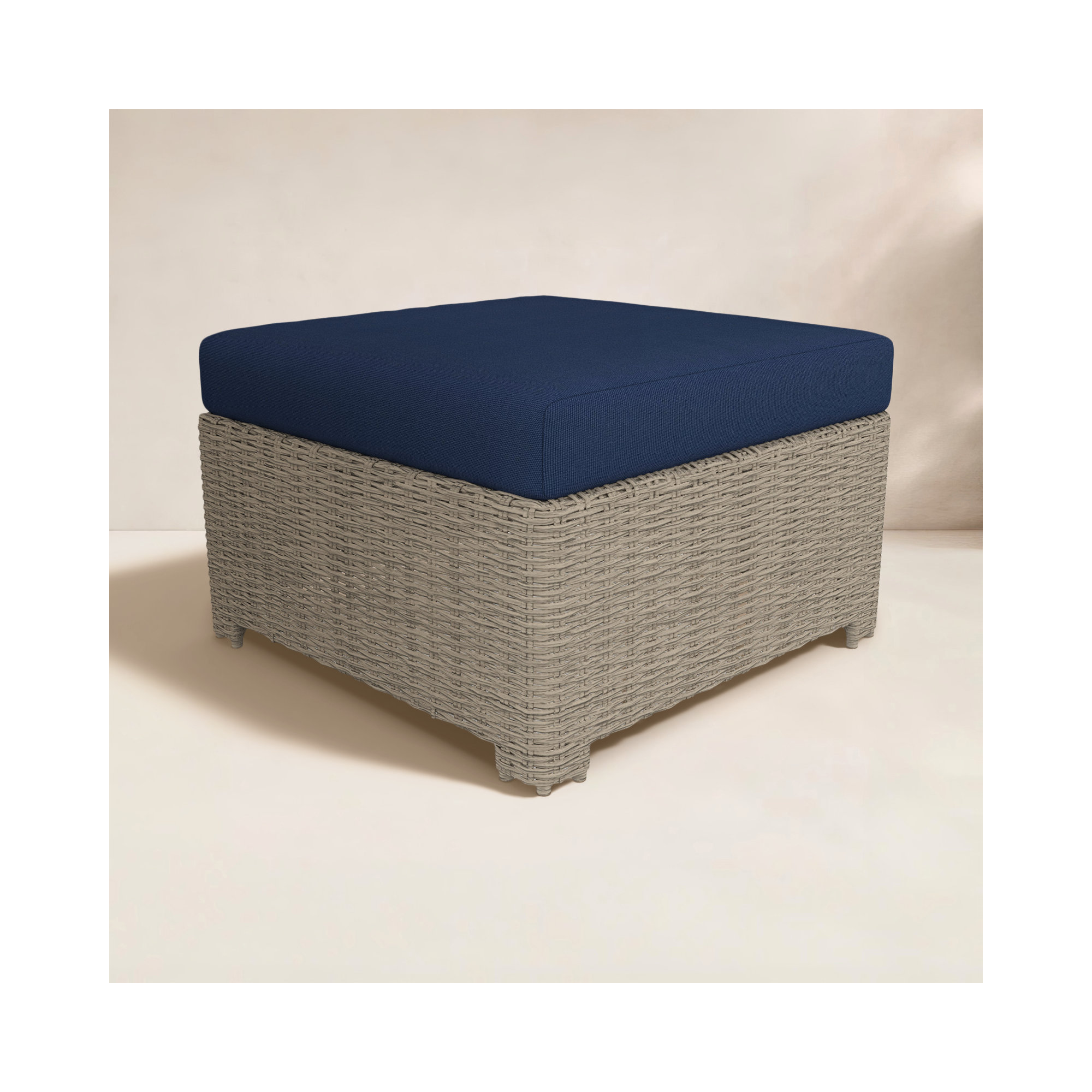 Outdoor Ottoman With Sunbrella Cushions, Canvas Navy