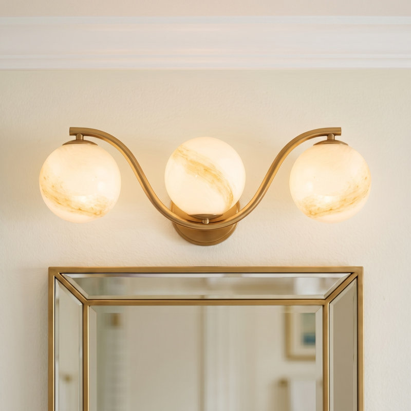 Triple Globe Wave Vanity Lighting, Brushed Gold