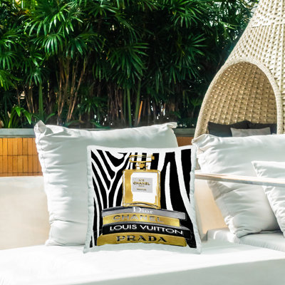 Coussin d'extérieur à imprimé zébré noir Stupell Industries