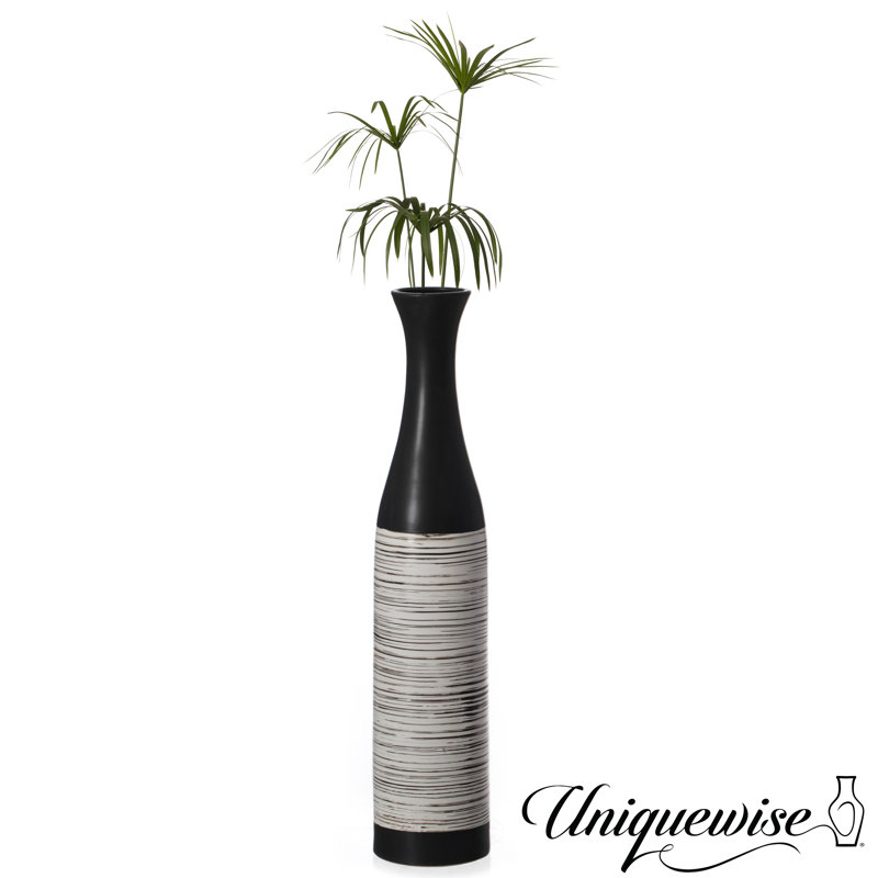 Handcrafted Black and White Ceramic Bottle-Shaped Floor Vase
