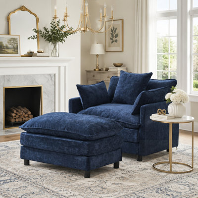 Fauteuil d'appoint rembourré en chenille moderne avec repose-pieds, idéal pour le salon et la chambre à coucher
