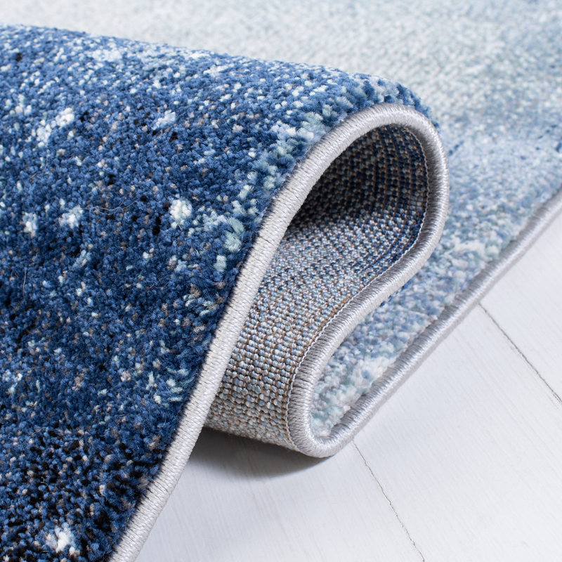 Handmade Blue Rectangular 4' x 6' Synthetic Rug