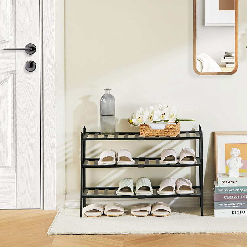 9 Pair Stackable Shoe Rack, Black