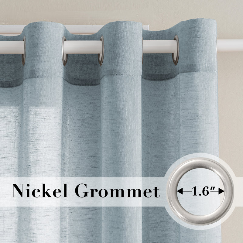 Linen Blended Textured Semi-Sheer Grommet Curtains - 37"/52" Widths Semi-Private & Light-Filtering Linen-Style Panels for Bedroom 