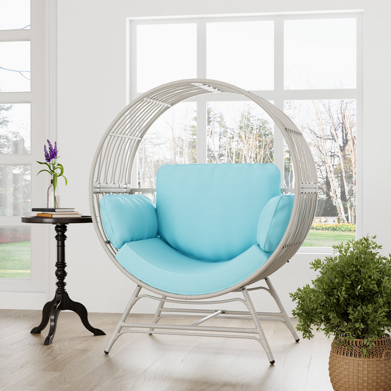 Fauteuil pour patio en osier avec coussin, Bleu