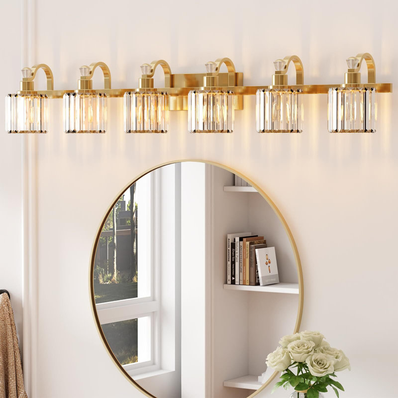 Éclairage pour meuble-lavabo en cristal 6 lumières, Doré