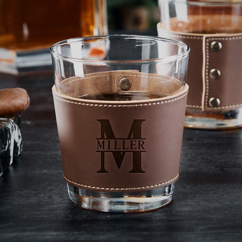 Stratford 12oz. Leather Wrapped Whiskey Glass - Personalized Whiskey Glass, Yes