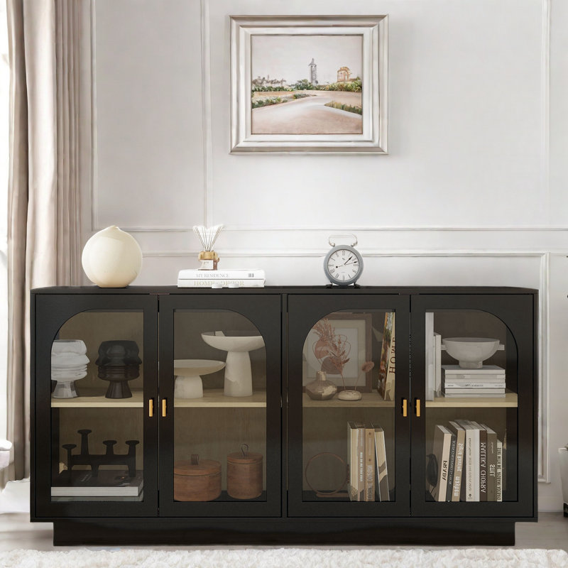 Sideboard With 4 Acrylic Doors, Adjustable Shelves And Metal Handles