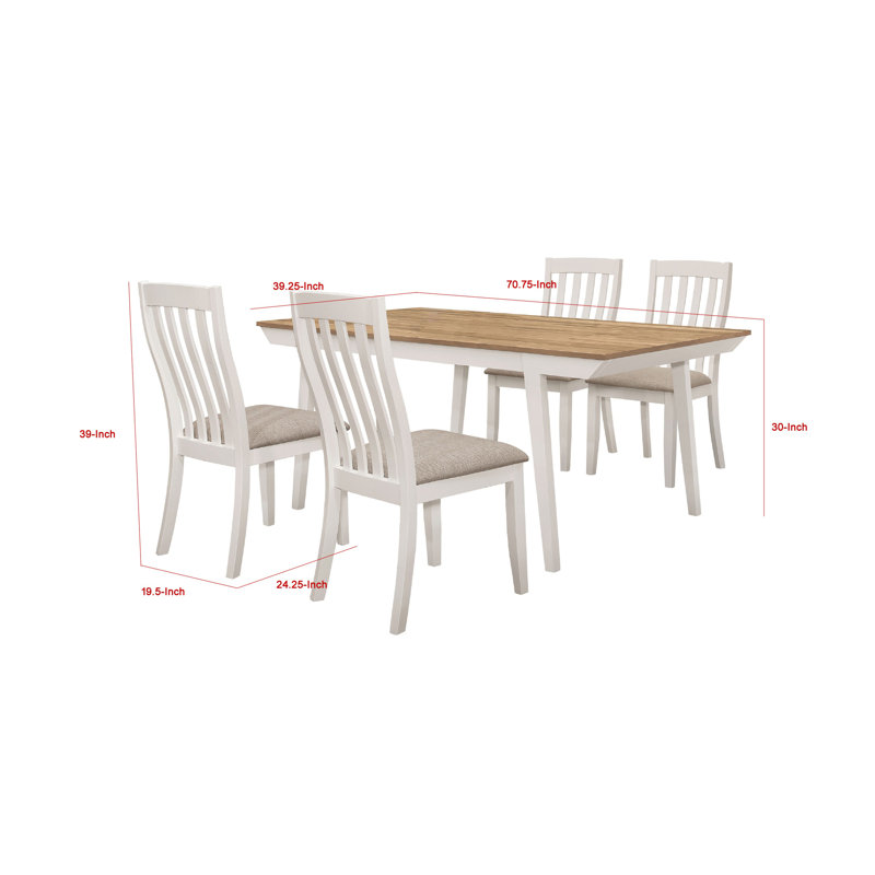 Ensemble de table de salle à manger 5 pièces Nisa, bois brun naturel et blanc cassé, 4 chaises
