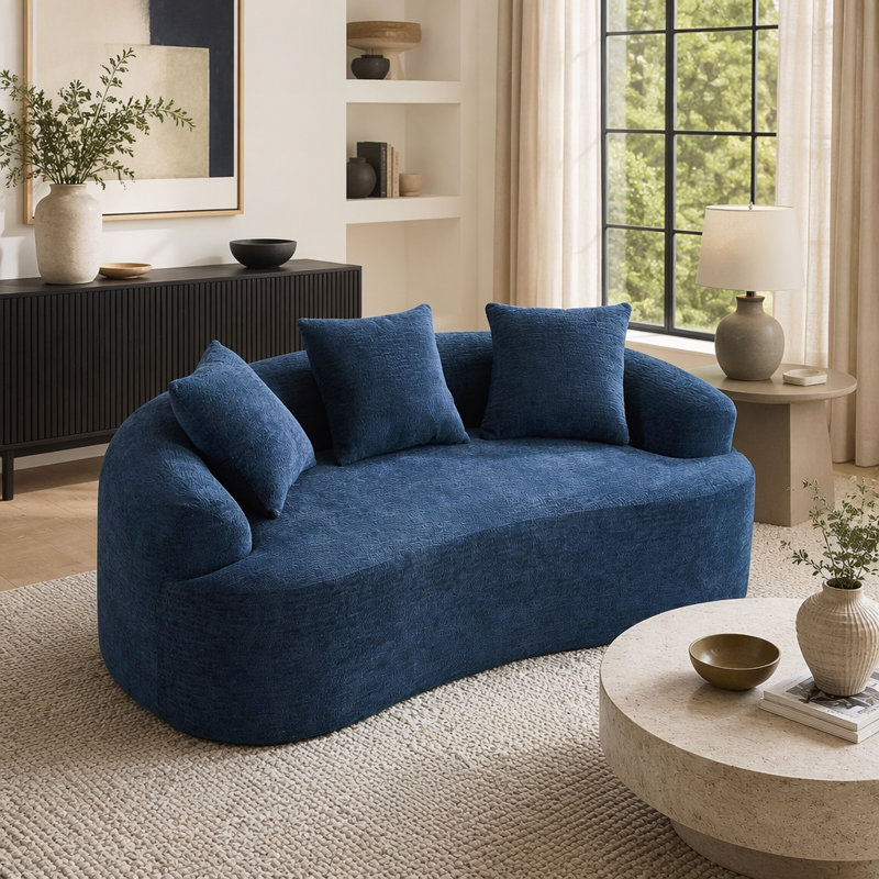 Causeuse compacte, Tissu bleu
